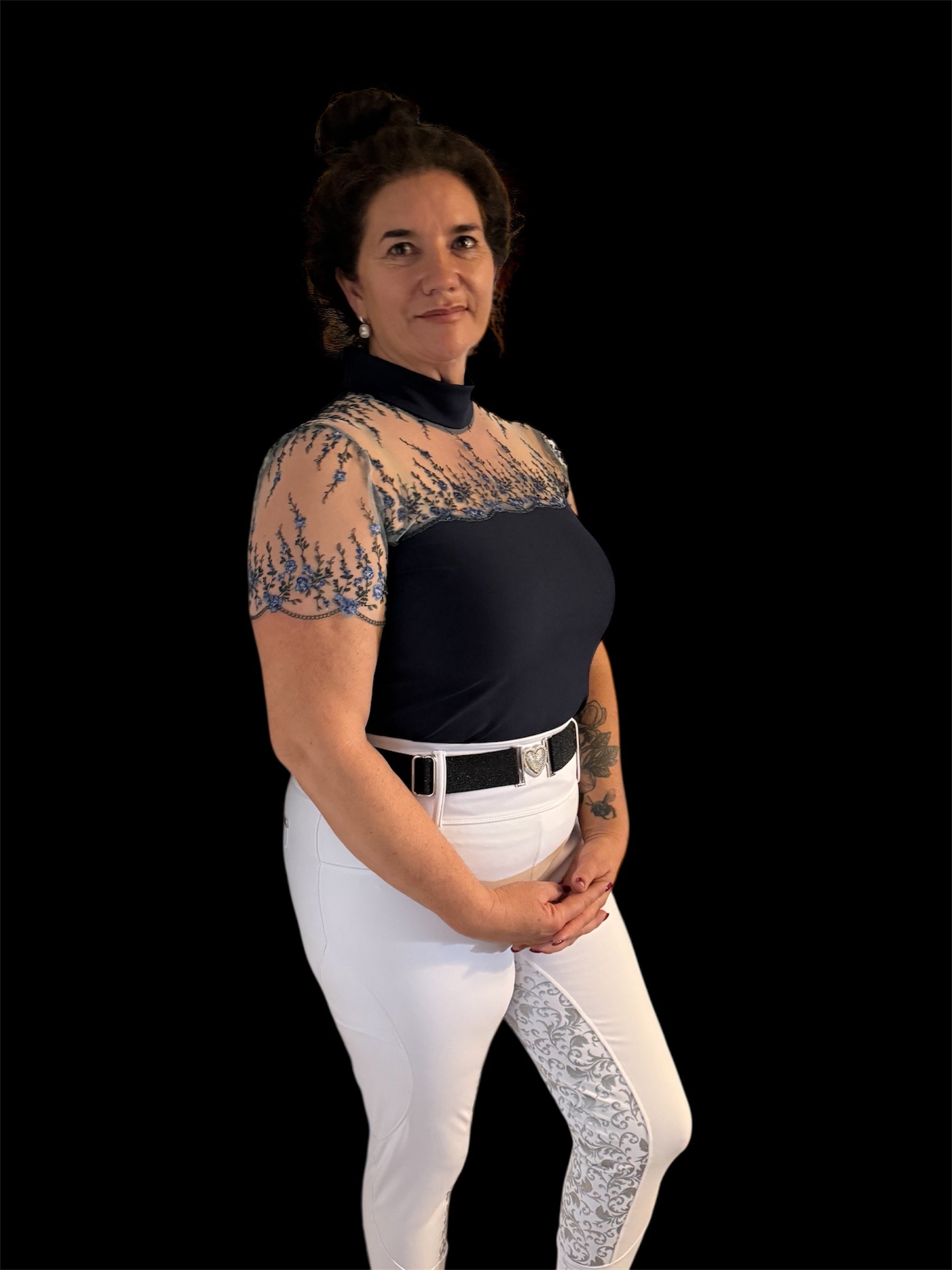 AUSTRALIAN MADE Grey or NAVY BLUE short sleeve floral lace equestrian shirt with lace chest … The CALLIE. Made to order